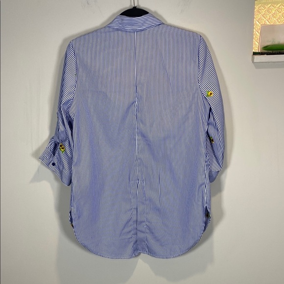 Unique Spectrum Classic Blue and White Striped Shirt Sunflowers Embroidery - Picture 6 of 9
